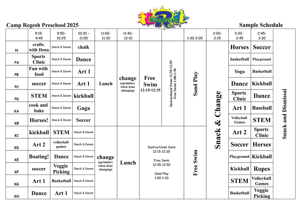 Sample Preschool Schedule