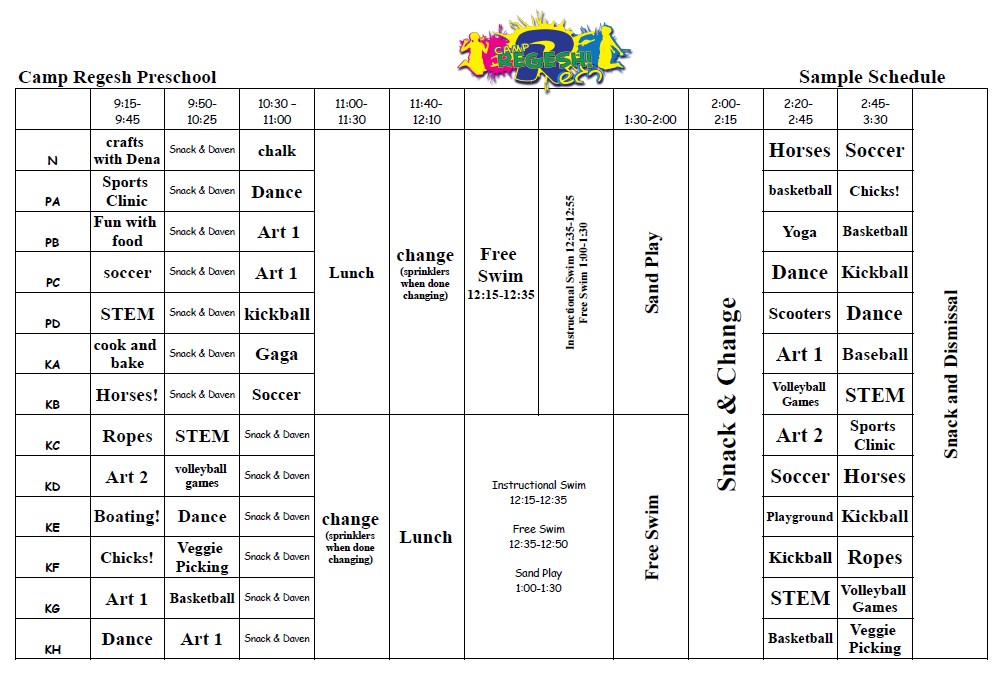 Sample Preschool Schedule